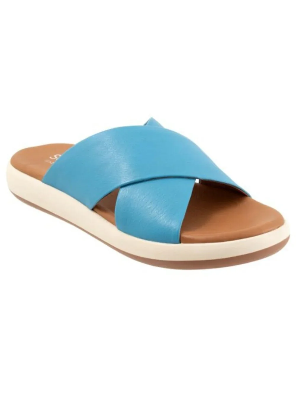 SoftWalk Jesi Women's Leather Crisscross Slide Sandal - Sky Blue
